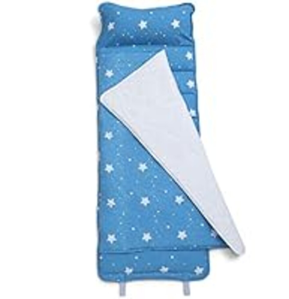 Delta Children Nap Mat with Included Pillow and Blanket for Toddlers and Kids; Features Carry Handle with Strap Closure and Name Tag; Rollup Design is Ideal for Preschool and Daycare, Deep Space
