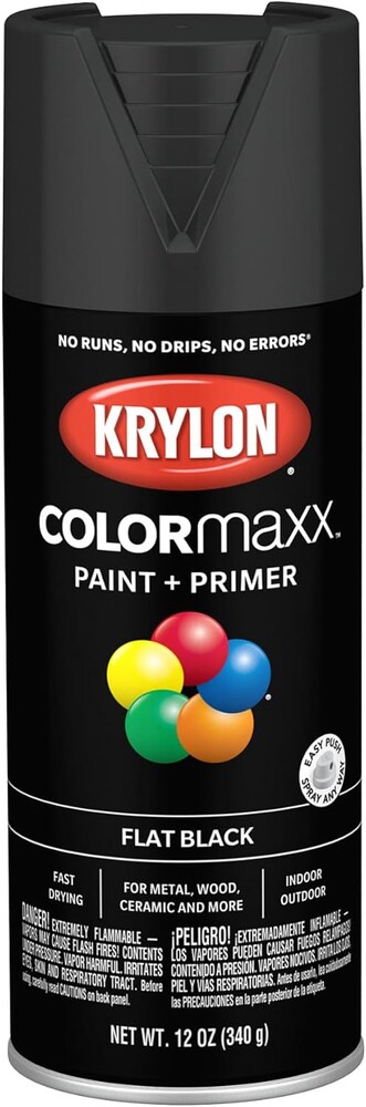 Krylon K05546007 COLORmaxx Spray Paint and Primer for Indoor/Outdoor Use, Flat Black , 12 Ounce (Pack of 1)