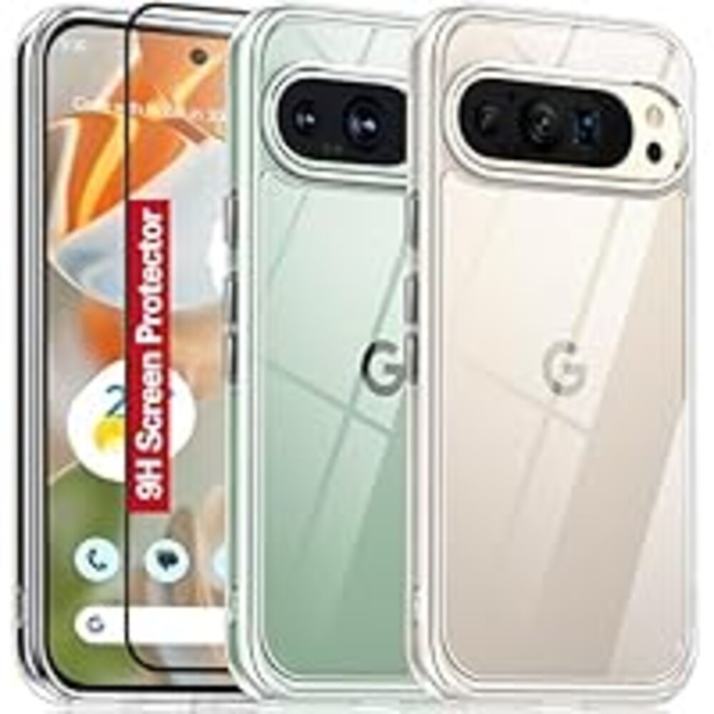 Oterkin for Google Pixel 9 Case/Google Pixel 9 Pro Case Clear,[20X Anti-Yellowing] Transparent Phone Case with [Tempered Glass Screen Protector][Built-in 4 Airbags][10FT Military] (Clear)