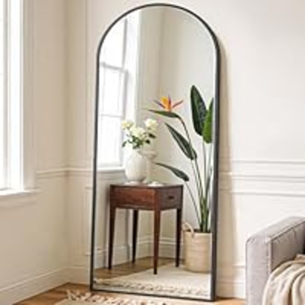 NEWBULIG Arched Full Length Mirror 24"x 65" for Bedroom, Full Body Mirror with Stand, Hanging or Leaning for Wall, Aluminum Alloy Thin Frame Floor Standing for Living Room, Long, Black