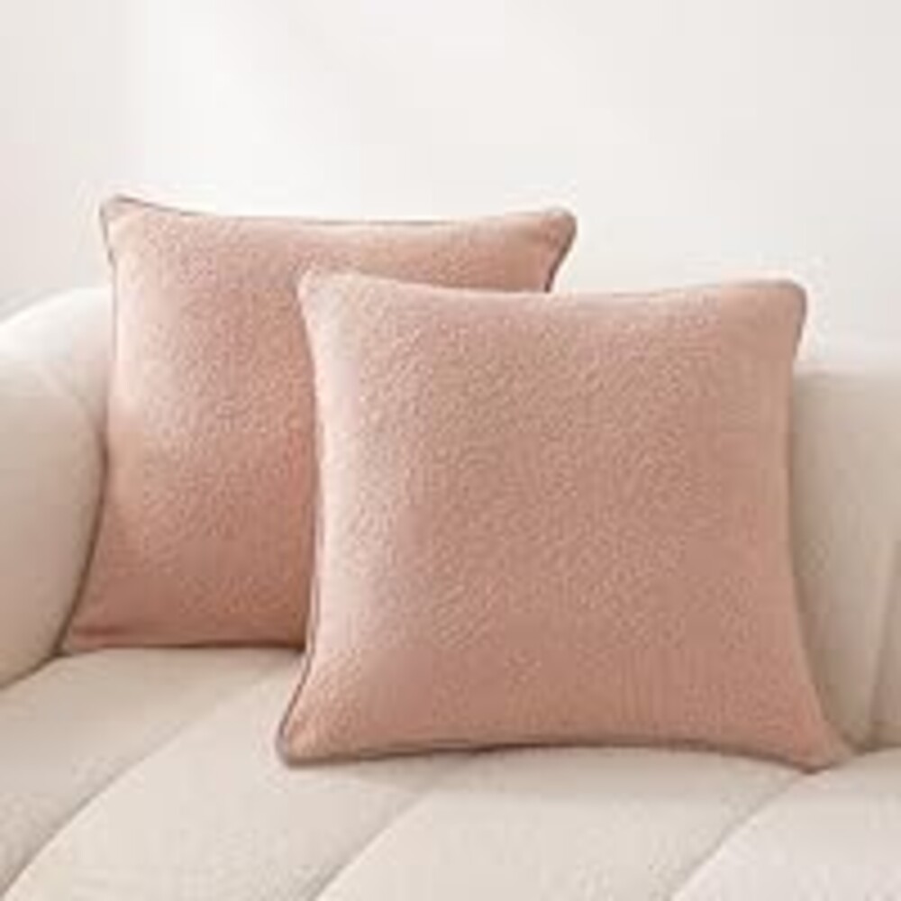 Amazon Basics Boucle Throw Pillow Covers for Couch, Living Room, Home Decor with Hidden Zipper, Pink, 20×20in, Pack of 2