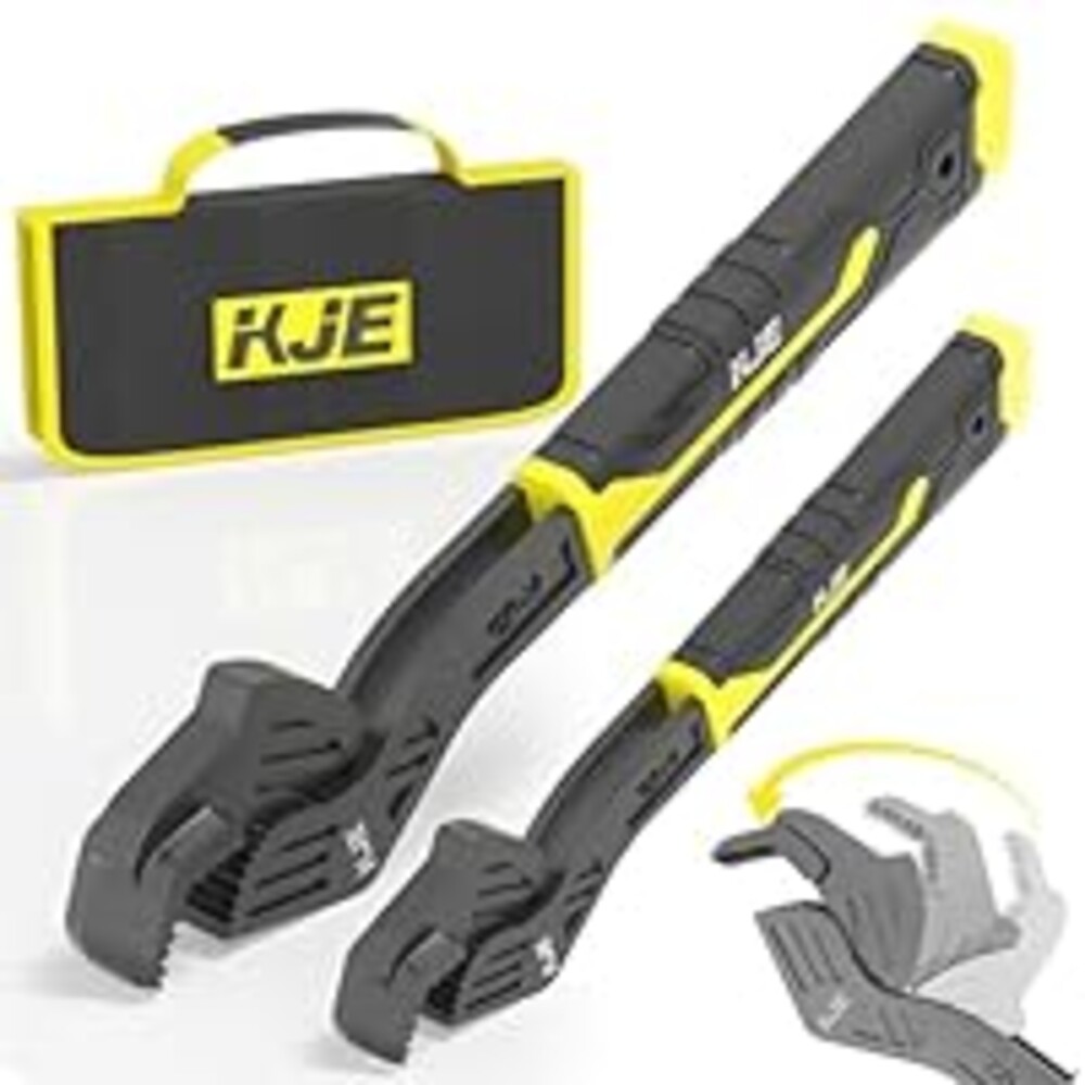 KJE 2PCS 8” and 12” self-adjusting pipe wrench set，Self Adjusting Wrenches, self-locking wrench Set with 3/8 to 1-3/4 inch Jaw Open, for Pipe Fittings and Nuts