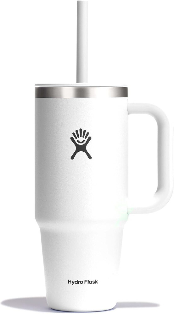 Hydro Flask Travel Tumbler with Handle, Lid and Straw - Insulated Stainless Steel in 24 Oz White
