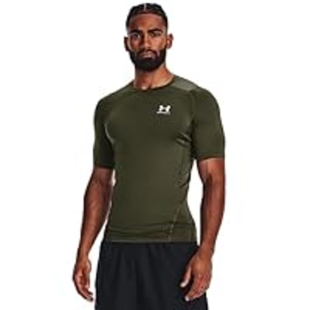 Under Armour Men's Armour HeatGear Compression Short-Sleeve T-Shirt, (390) Marine OD Green / / White, Large