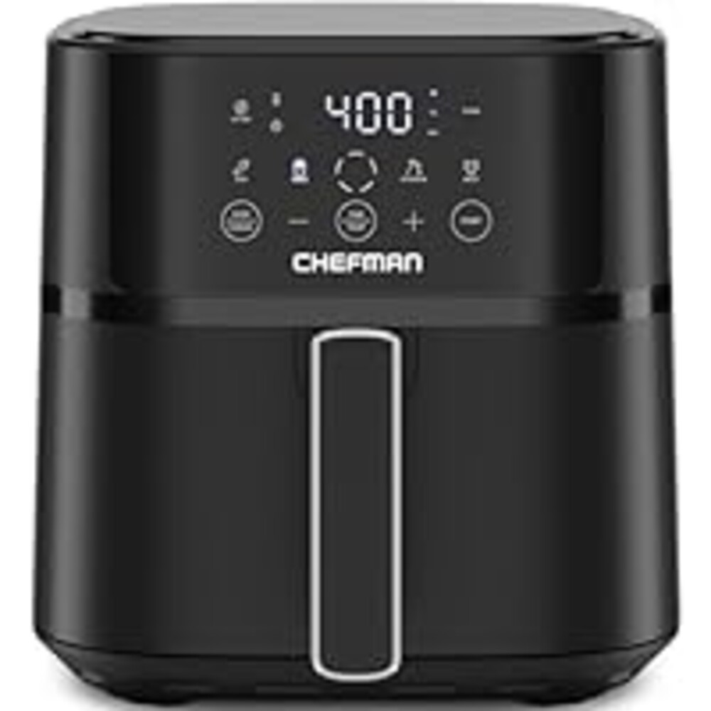 Chefman Air Fryer – 6 QT Compact Airfryer for Quick & Easy Meals in Minutes, Features Hi-Fry Technology for Extra Crisp, Touchscreen Controls with 4 Presets, Nonstick & Dishwasher Safe Basket - Black