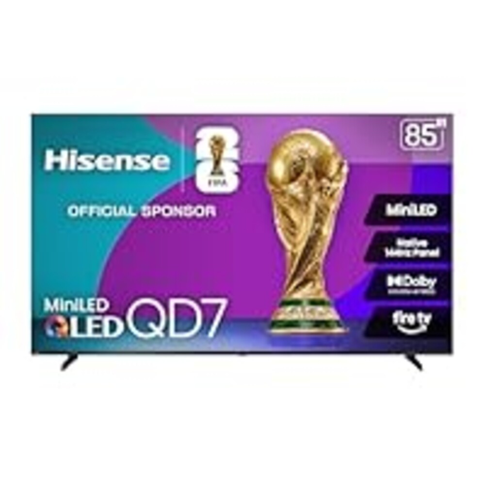 Hisense 85" Class QD7 Series Mini-LED 4K UHD Smart Fire TV (85QD7QF, 2025 Model) - QLED, Native 144hz, HDR10+, Dolby Vision, Dolby Atmos, Game Mode Pro, ALLM, Alexa Built in with Voice Remote, MEMC