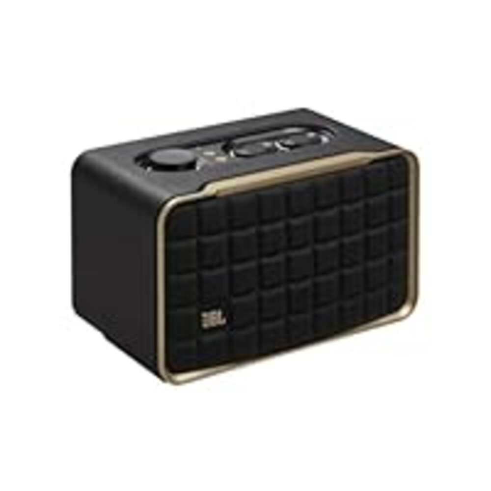 JBL Authentics 200 - Retro Style Smart Home Speaker with Built in Wi-Fi, Bluetooth and Voice Assistants, Alexa and Google Assistant, Multi-Room Playback, Automatic self tuning (Black/Gold)