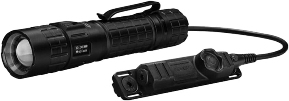 Coast TX300R 3000 Lumen Rechargeable Long Range Tactical LED Flashlight with Strobe, Spot and Flood Beams - POWERiQ™ Digital Display, Durable Aluminum Build - Flashlight & Remote Switch Included