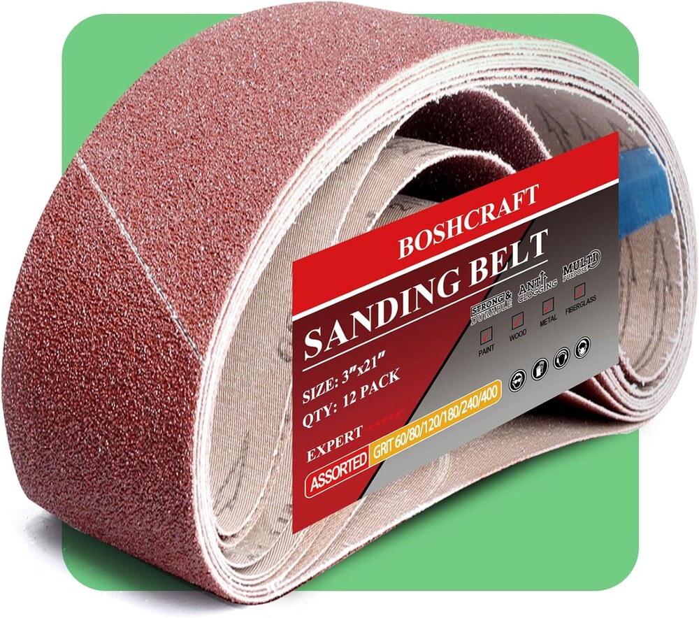 21 Pack 3 x 21 Inch Sanding Belts, 3x21 Belt Sander Sanding Belts 40/60/80/120/180/240/400 Grits Assortment Sanding Belt for Belt Sander Knife Sharpening Woodworking Metal Polishing