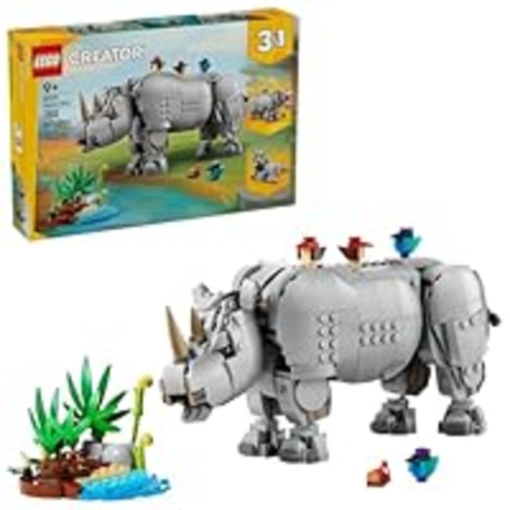 LEGO Creator 3 in 1 Wild Animals: Majestic Rhino - Building Toy for Boys & Girls, Ages 9+ - Gift for Easter Baskets - Kids Bedroom and Desk Decor - Build Rhino, Hippo, or Walrus - 31171