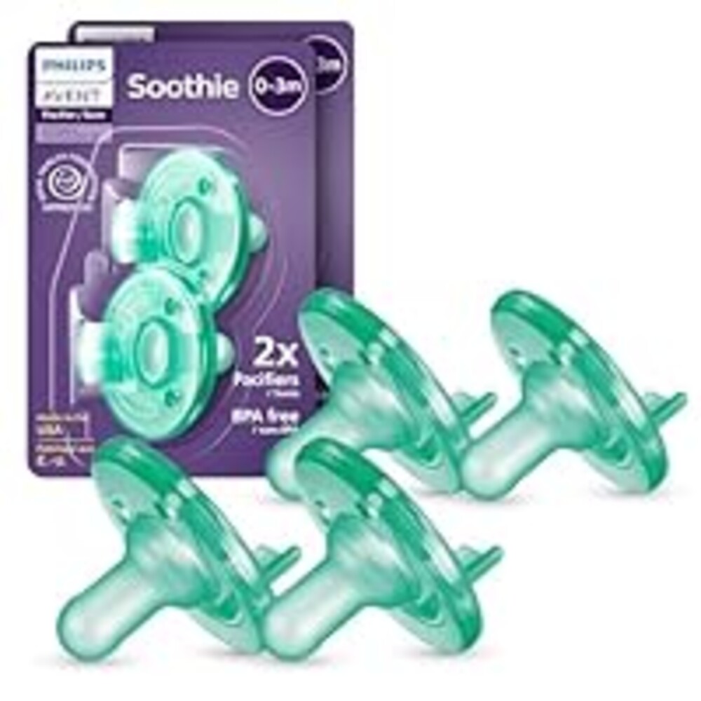 Philips Avent Soothie Baby Pacifiers - 100% Silicone Pacifiers for Babies 0-3 Months, One-Piece Design, BPA-Free, Extra Durable, Green, 4 Pack, Model SCF190/41