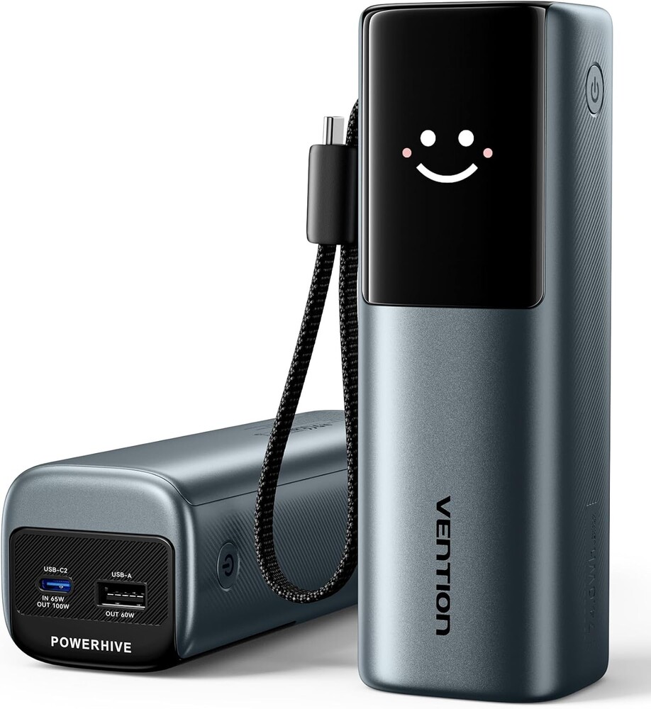 VENTION Powerhive Laptop Power Bank, 165W 20000mAh, Built-in and Extra 240W USB-C Cables, Portable Laptop Charger, Digital Display, for iPhone 17/16/15/14/13 Pro Max, MacBook, Dell, HP, Galaxy S24
