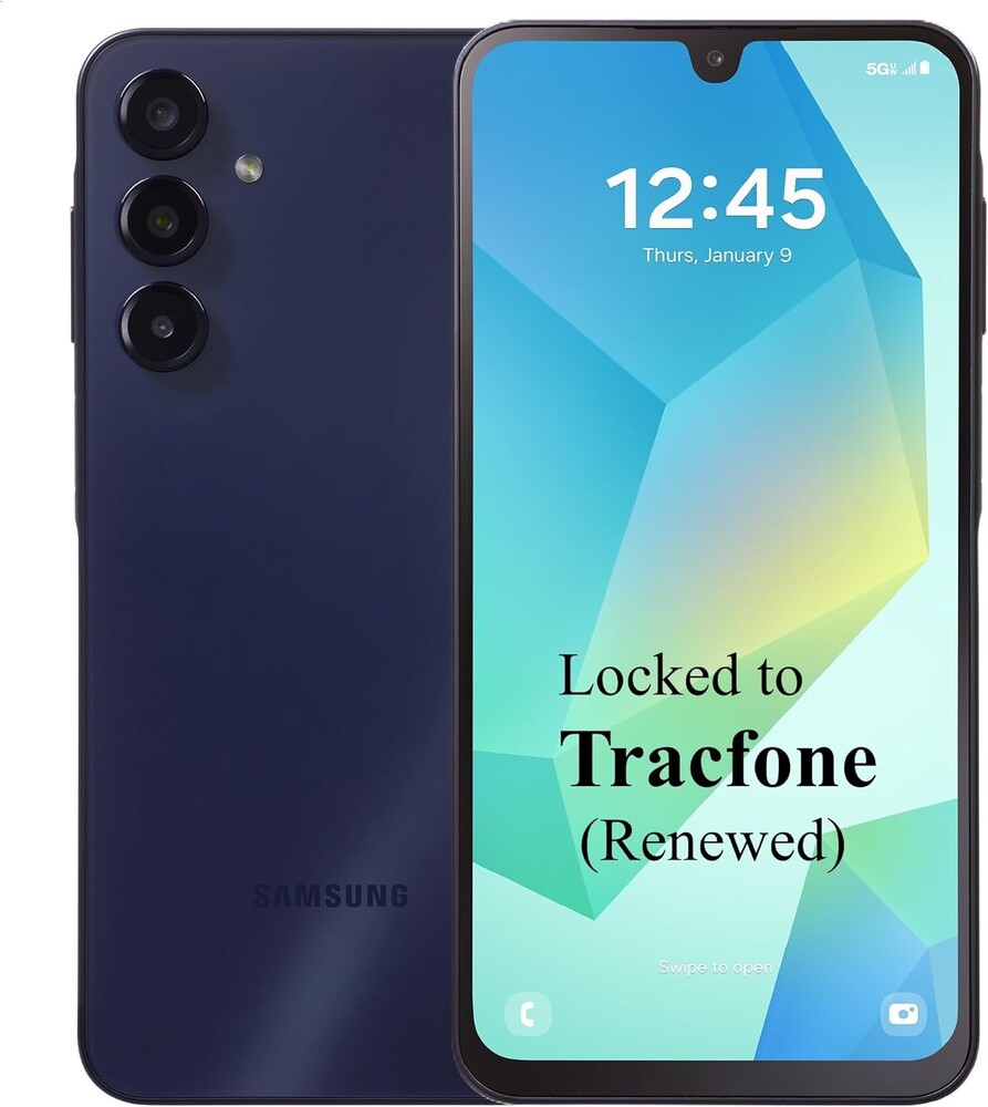 Tracfone (Renewed) Samsung Galaxy BLK A16 5G, 128GB, 50MP Triple Camera, 6.7" FHD+ Super AMOLED 90Hz Display [Activation Promo Incl: 1500Min/1500Txt/1500MB, 365 Days Service Plan] - Locked to Tracfone