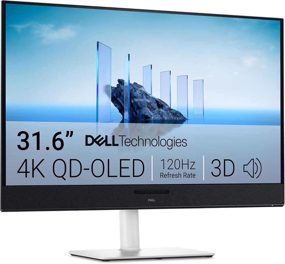Dell 32 Plus 4K QD-OLED Monitor S3225QC - 31.6-inch (3840 x 2160) 120Hz 0.03ms Display, AI-Enhanced 3D Spatial Audio, Height/Tilt/Swivel/Slant Adjustment - Ash White