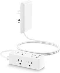 Olcorife Flat Extension Cord with Outlet Cover, Flat Plug Power Strip with 6 Outlets and 3 USB Ports, 2000 Joules Surge Prote