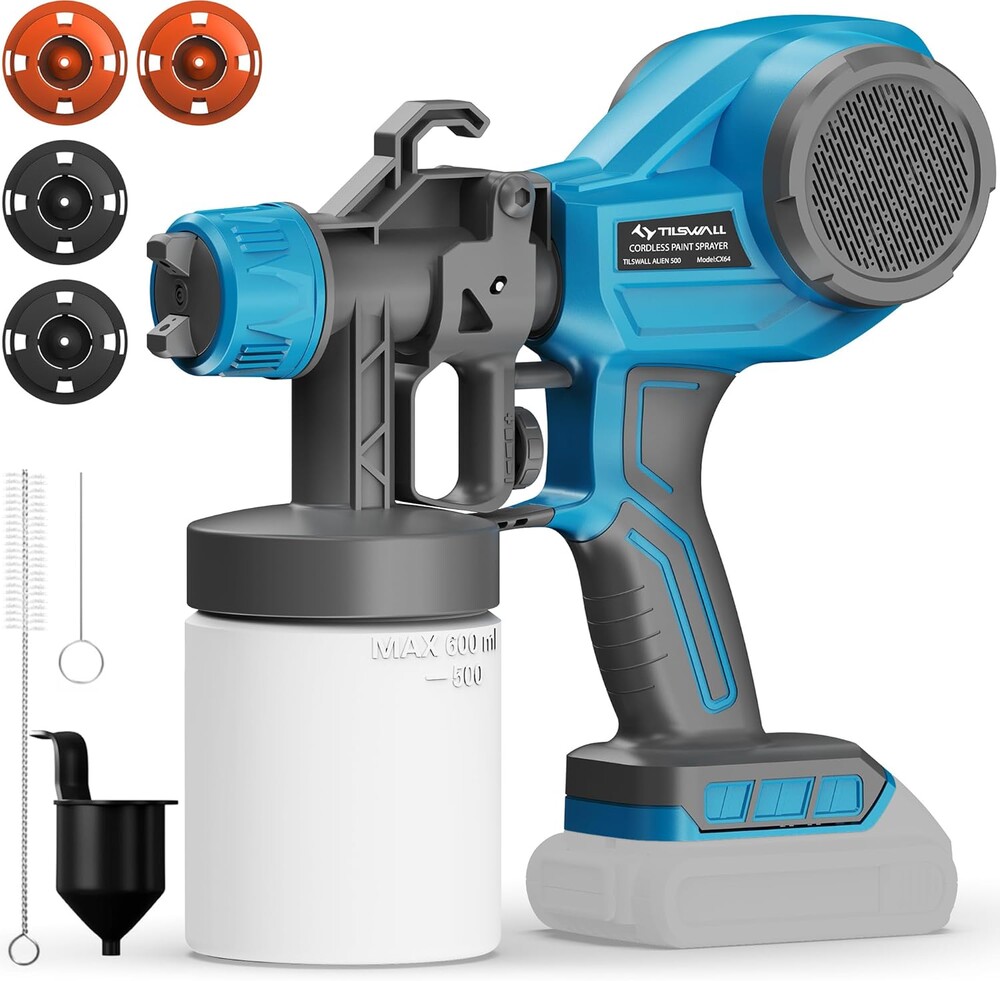 Tilswall Paint Sprayer, Cordless Paint Sprayer for Dewalt 20V Battery,100 Din/s Viscosity,Ultra-Lightweight Electric Spray Paint Gun for House Painting,Furniture,Wall,Iron Fence(Battery Not Included)