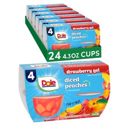 Dole Fruit Bowls Peaches in Strawberry Flavored Gel Snacks, 4.3oz 24 Total Cups, Gluten & Dairy Free, Bulk Lunch Snacks for Kids & Adults