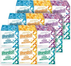 Amazon Brand - Presto! Ultra-Soft 3-Ply Premium Facial Tissues, Colorful Boxes, 1188 Count (18 Packs of 66), (Packaging May Vary)