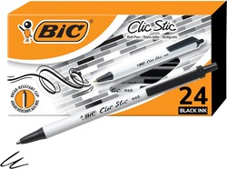 BIC Clic Stic Black Retractable Ballpoint Pens, Medium Point (1.0mm), 24-Count Pack, Round Barrel Design for Comfortable Writing
