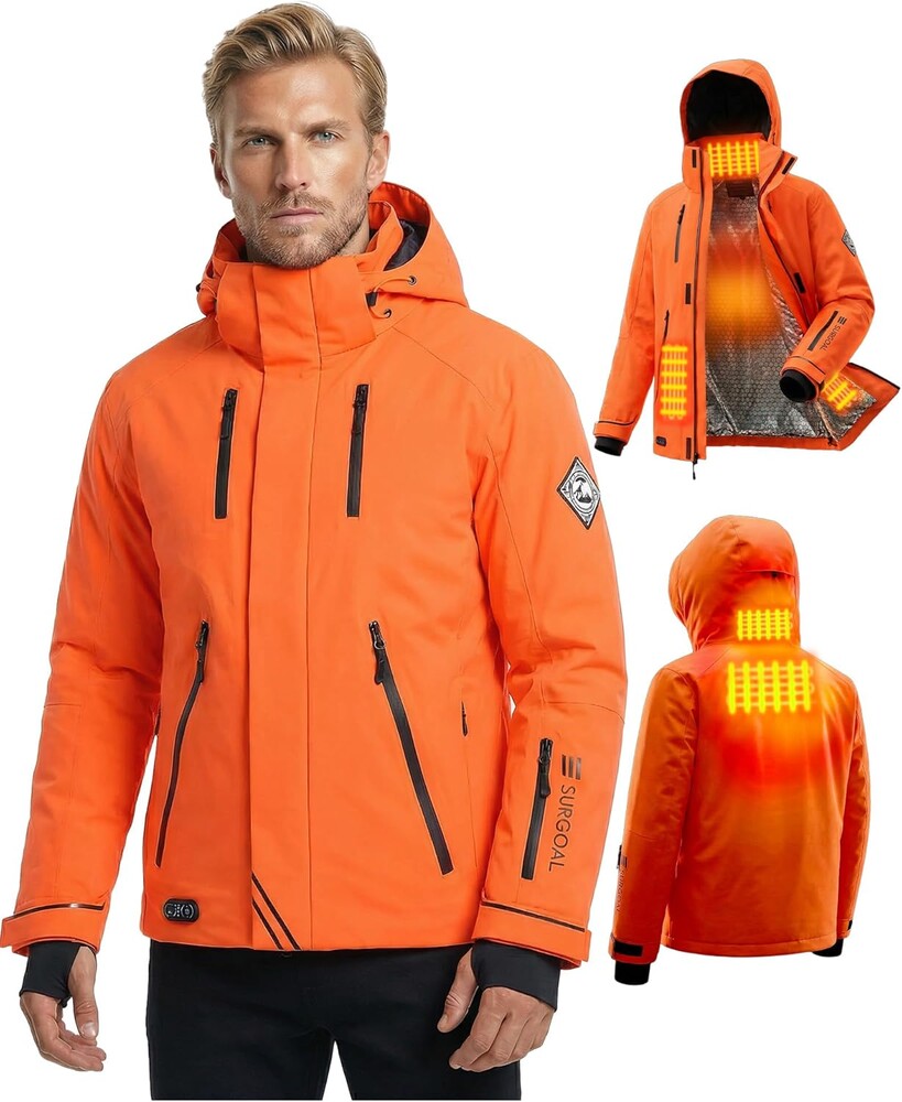 Hardshell Heated Jacket for Men, 1.5 Hrs Quick Charge, Heated Ski Jacket with Detachable Hood