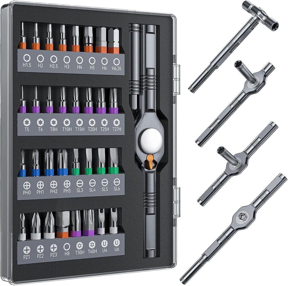 32in1 T Handle Magnetic Ratchet Screwdriver Set, [Freely Combine 5+ Grip Styles] Screw driver, Ratcheting Allen Wrenches Sets, Repair Tool Kit for Computer, Bicycles, Furniture, Electronics