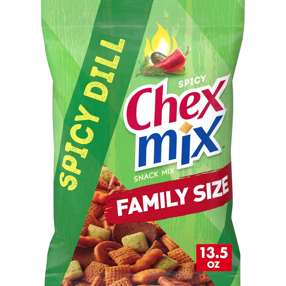 Chex Mix Spicy Dill Savory Snack Mix, Family Size, Snack Bag, 13.5 oz