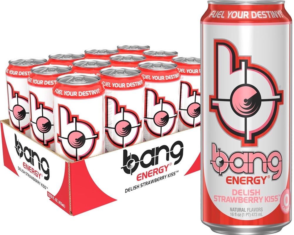 Bang Energy Delish Strawberry Kiss, Sugar-Free Energy Drink, 16 Fl Oz | Pack of 12