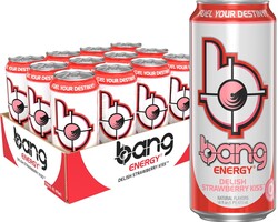 Bang Energy Delish Strawberry Kiss, Sugar-Free Energy Drink, 16 Fl Oz | Pack of 12