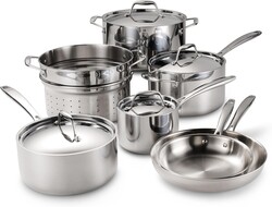Tramontina Signature Tri-Ply Clad Stainless Steel 11-Piece Cookware Set with Lids, Pots and Pans Kitchen Set, Induction-Ready, Dishwasher-Safe, NSF-Certified