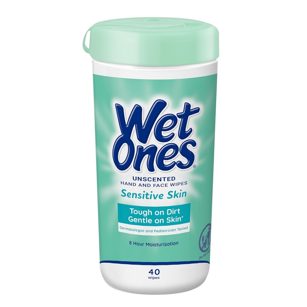 Wet Ones Hand and Face Wipes, Unscented | Wet Ones Sensitive Skin Wipes for Hands and Face, 40 ct. Canister