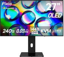 Pixio 27" WOLED Gaming Monitor, QHD 1440p, 240Hz, 0.03ms, DisplayHDR True Black 400, Adaptive Sync, KVM Switch, Fully Adjustable Stand, HDMI 2.1, DisplayPort, USB-C, RGB Light, PX277 OLED Max V2