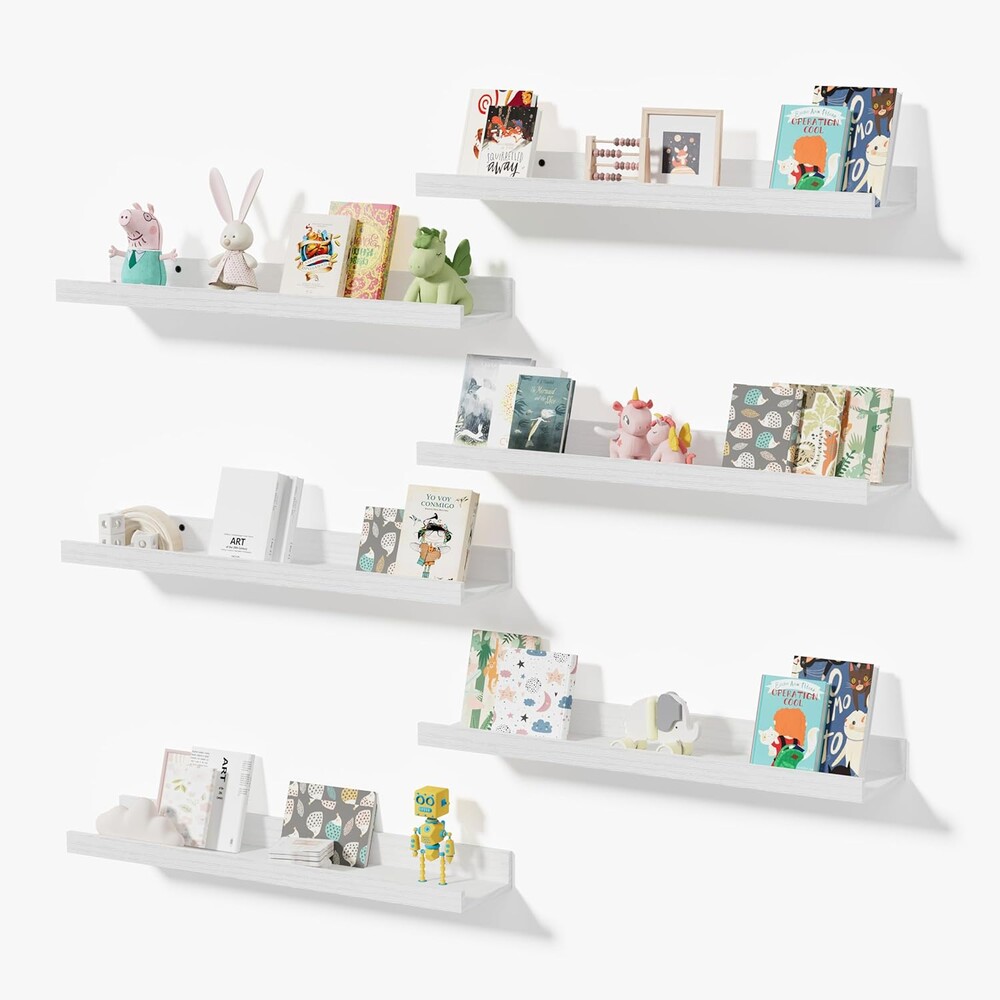 Wall Shelves for Living Room, Nursery Book Shelves White Bathroom Shelves Over Toilet Floating Shelves for Wall, Modern Wood Storage for Bedroom, Kid's Room, Kitchen, 24inch, Set of 6