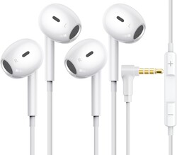 [2 Pack] for Apple Wired Earbuds, 3.5mm Headphones with Microphone 90 Degree Design Clear Call HiFi Stereo Volume Control Earphones for PC Laptop Radio Kindle