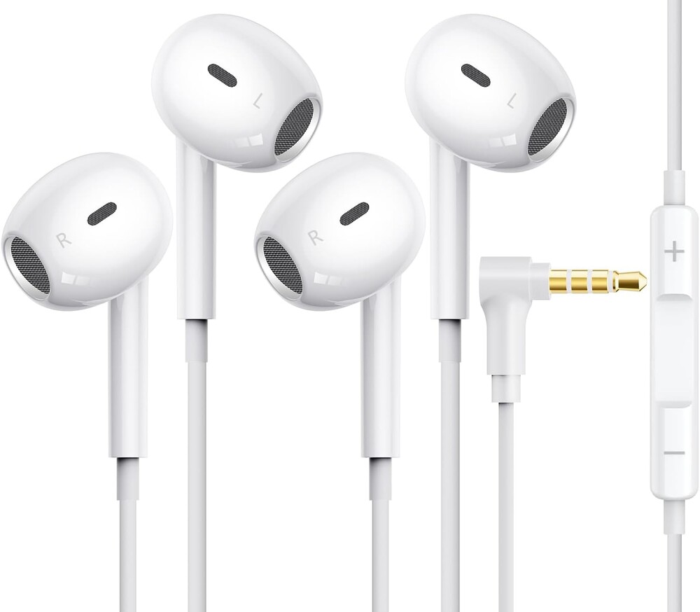 [2 Pack] for Apple Wired Earbuds, 3.5mm Headphones with Microphone 90 Degree Design Clear Call HiFi Stereo Volume Control Earphones for PC Laptop Radio Kindle