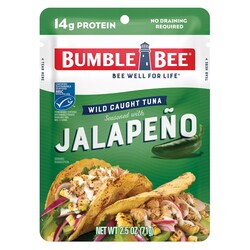 Bumble Bee Jalapeno Seasoned Tuna Pouch - Wild Caught and Ready to Eat for Snack, Salad, Korean Tuna Bowl - 14g Protein per Serving - PERFECT, PORTABLE, GOODNESS - 2.5 oz Packet (Pack of 1)