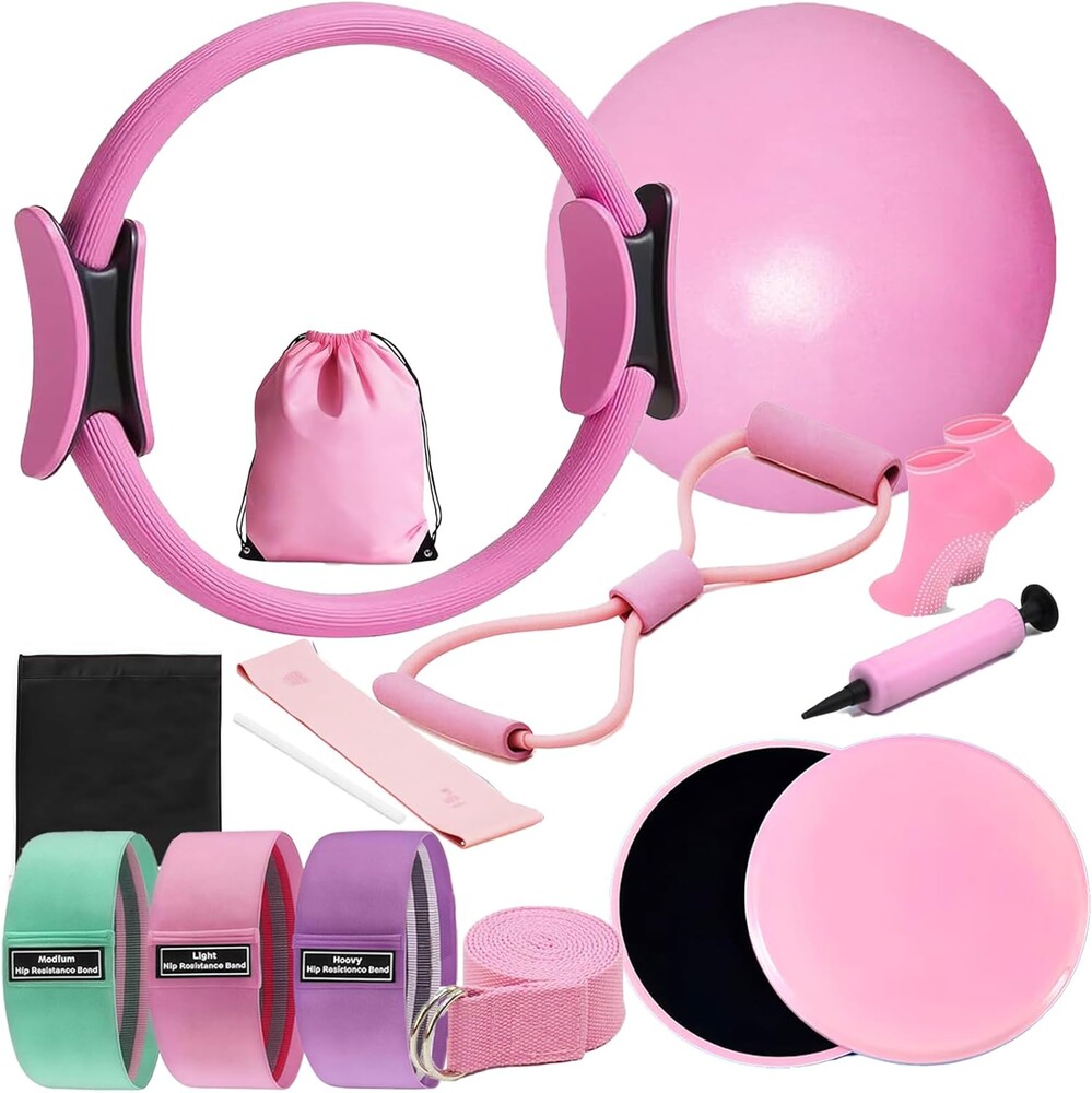 Pilates Kit for Home Workouts, Pilates Essential Kit 12-Piece -Home Pilates Workout Kit for Women with 12.6”Magic Circle, 9.8” Yoga Ball & 6 Resistance Bands for Stretching at Home Gym & Studio