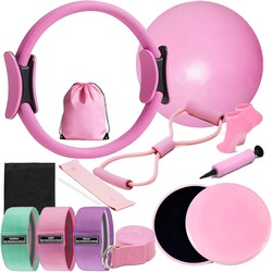 Pilates Kit for Home Workouts, Pilates Essential Kit 12-Piece -Home Pilates Workout Kit for Women with 12.6”Magic Circle, 9.8” Yoga Ball & 6 Resistance Bands for Stretching at Home Gym & Studio