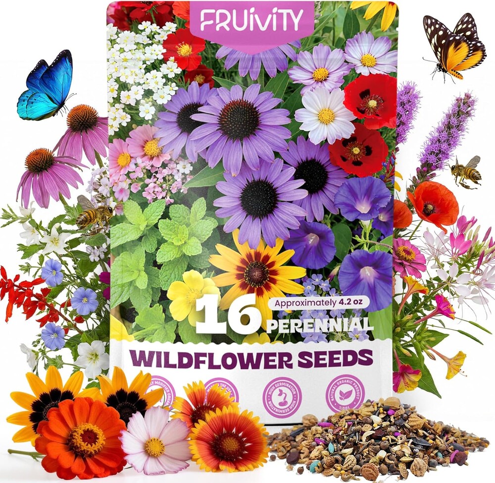200,000+ Wildflower Seeds Bulk (4oz) – 16 Varieties Perennial & Annual Mix, Non-GMO Heirloom Seeds, Attract Bees, Butterflies & Hummingbirds, High Germination for Indoor/Outdoor Pollinator Garden