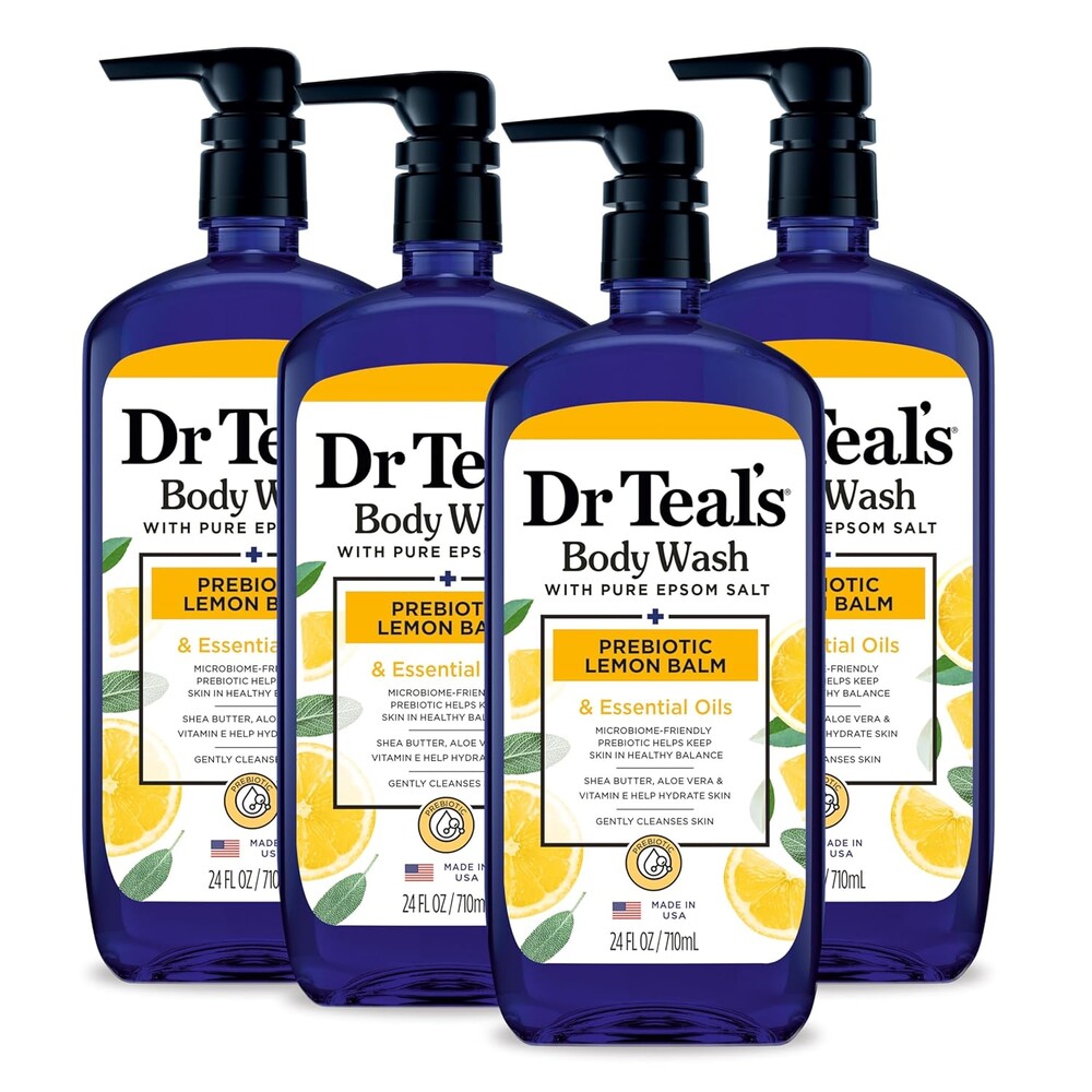 Dr Teal's Body Wash with Pure Epsom Salt, with Prebiotic Lemon Balm & Sage, 24 fl oz (Pack of 4)