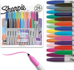 Sharpie Electro Pop Permanent Markers, Fine Tip, Marker Set, Assorted Colors, 24 Count - Coloring, Drawing, Art, Markers, Writing