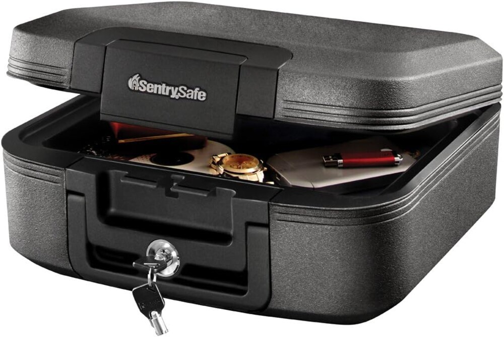 SentrySafe Charcoal Gray Fireproof and Waterproof Safe Box with Key Lock, Portable Chest for Money, Passport, 0.28 Cubic Feet, 6.6 x 15.4 x 14.3 Inches, CHW20221