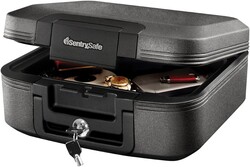 SentrySafe Charcoal Gray Fireproof and Waterproof Safe Box with Key Lock, Portable Chest for Money, Passport, 0.28 Cubic Feet, 6.6 x 15.4 x 14.3 Inches, CHW20221