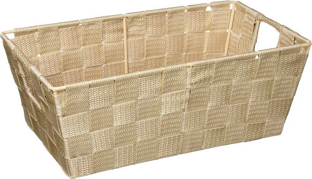 Simplify Small Shelf Woven Strap Tote | Decorative Storage Basket | Built in Handles | Organization | Closet | Bedroom | Bathroom | Nursery | Accessories | Toys | Gifts | 1 Pack | Ivory