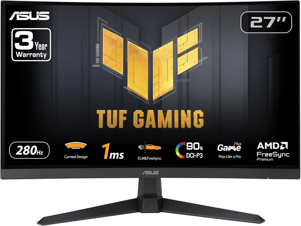 ASUS TUF Gaming 27” 1080P Curved Monitor (VG27VQM1B) – Full HD, 1500R, 280Hz, 1ms, Extreme Low Motion Blur, FreeSync Premium, Shadow Boost, Eye Care, 90% DCI-P3, DisplayWidget Center, 3 yr Warranty