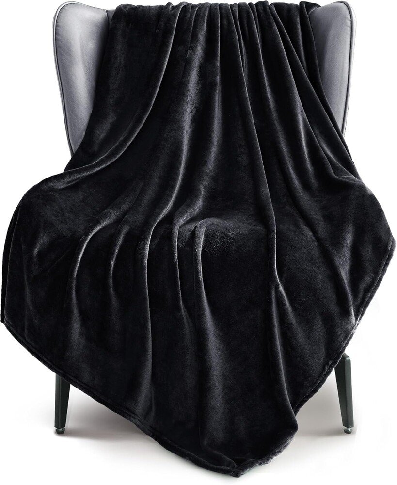 Exclusivo Mezcla Fleece Black Throw Blanket for Couch, Sofa, Super Soft and Warm Blankets, All Season, Cozy, Plush, Lightweight, 50x60 Inches