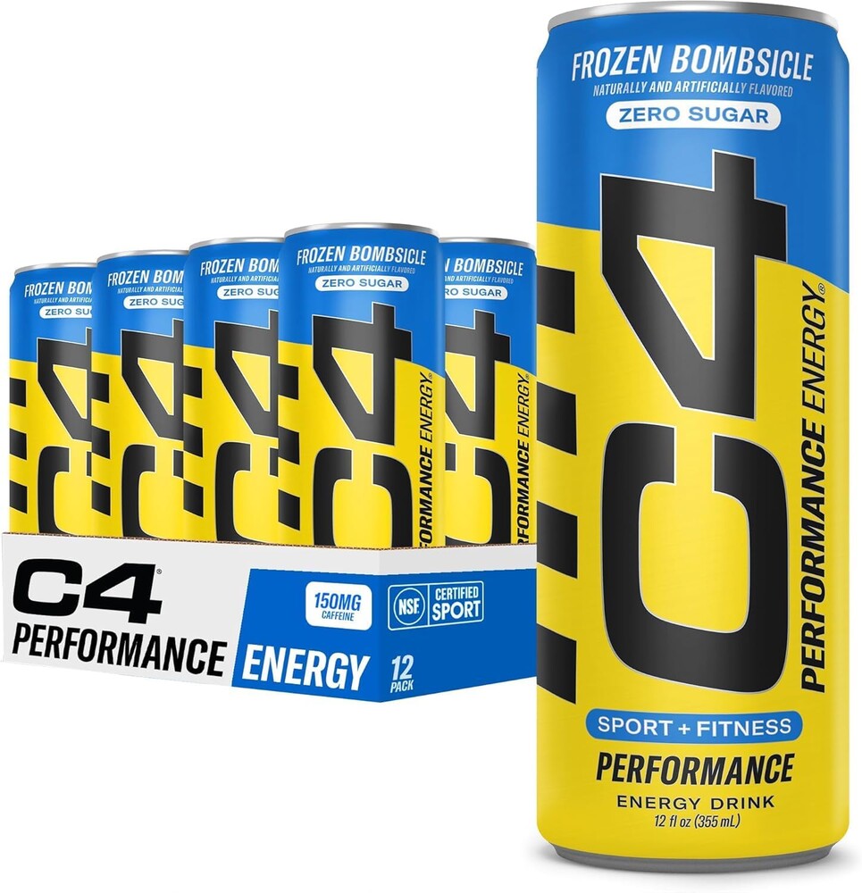 C4 Energy Drink 12oz (Pack of 12) - Frozen Bombsicle - Sugar Free Pre Workout Performance Drink with No Artificial Colors or Dyes