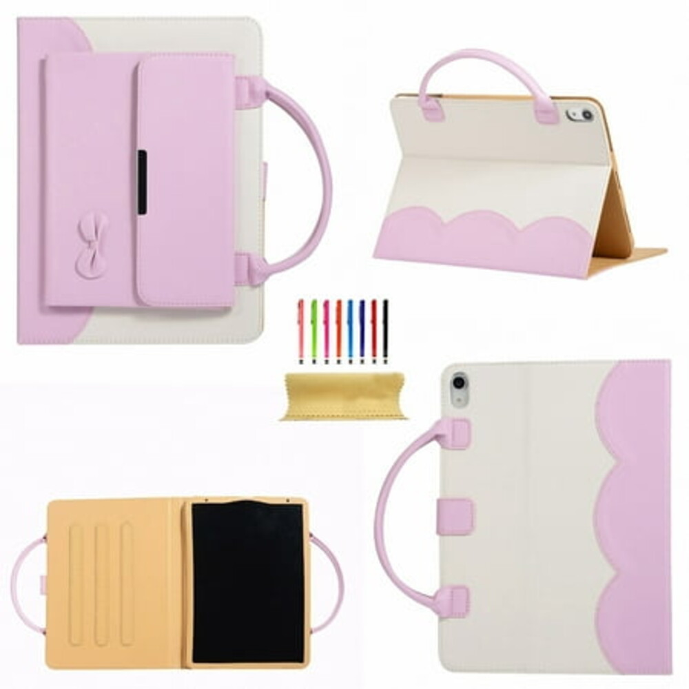 iPad 6th Generation Case, iPad 5th Gen Case, iPad Air 2 & 1st/iPad Pro 9.7 Case, Dteck Multi-Angle Stand Magnetic PU Leather Bag Folio Cover with Handle Document Pocket [Auto Wake/Sleep], Pink Bowknot