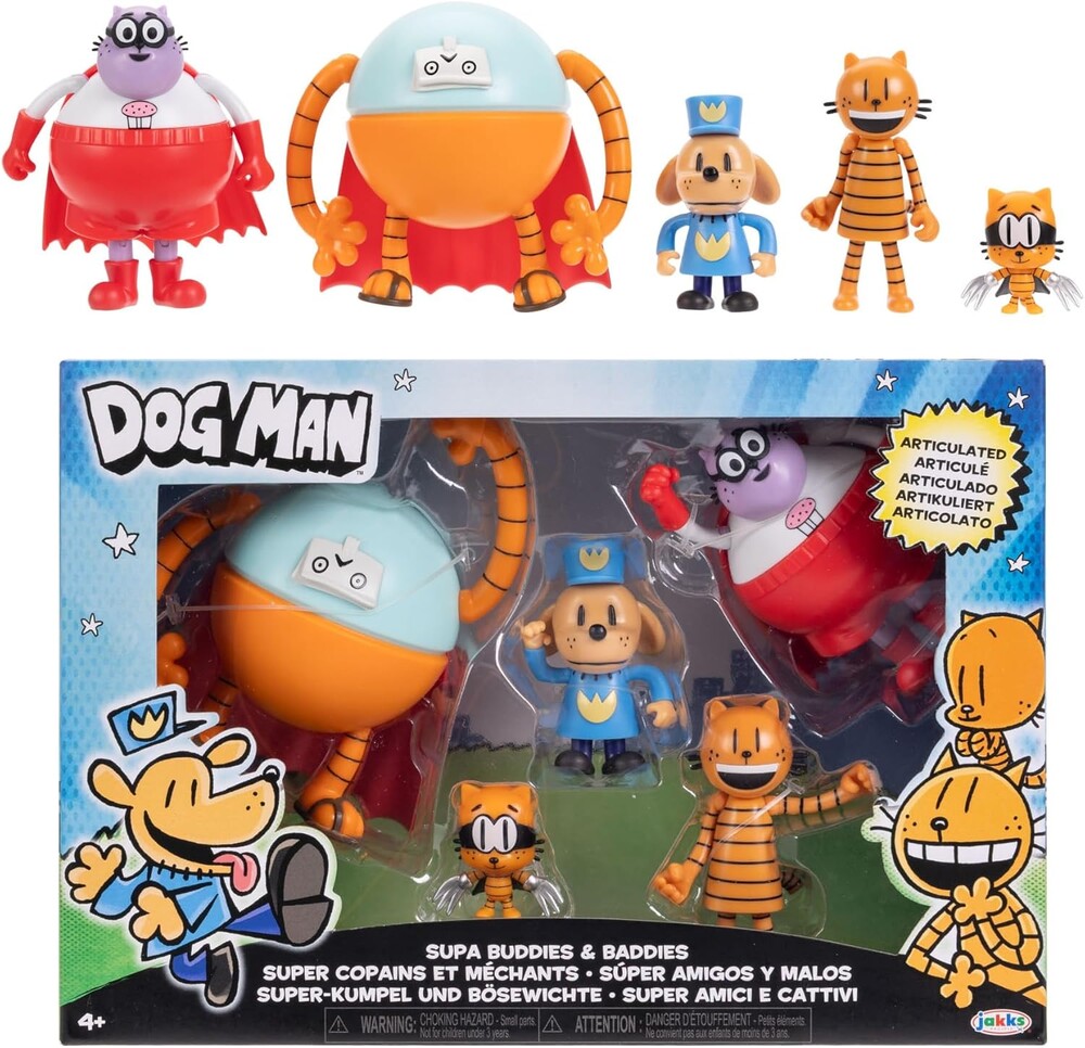 Dog Man 2.5 Inch Scale Supa Buddies and Baddies Multipack Action Figures, Part of Jakks Pacific's Wave 4, Includes 5 Characters