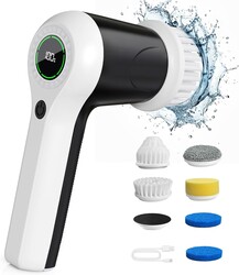 Electric Spin Scrubber, Cordless Shower Scrubber with Battery Level Display, 2 Speeds Electric Scrubber for Cleaning with 6 Replaceable Heads, Cleaning Brush for Bathroom/Sink/Window