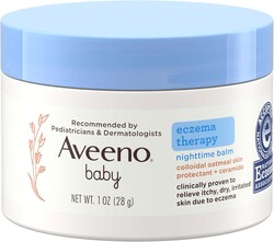 Aveeno Baby Eczema Therapy Nighttime Moisturizing Balm, Colloidal Oatmeal & Ceramide, Soothes & Relieves Dry, Itchy Skin from Eczema, Hypoallergenic, Fragrance-Free, Travel Size, 1 oz